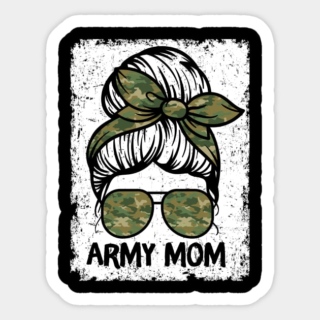 Army Mom Messy Bun Sticker by The WYLD Tribe